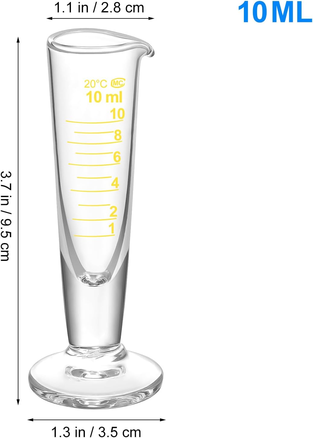 Baluue 10ml Graduated Cylinder, Borosilicate Glass Measuring Cup with Pour Spout, Conical Precise Lab Graduated Measuring Cylinder for Liquid, Science Labware
