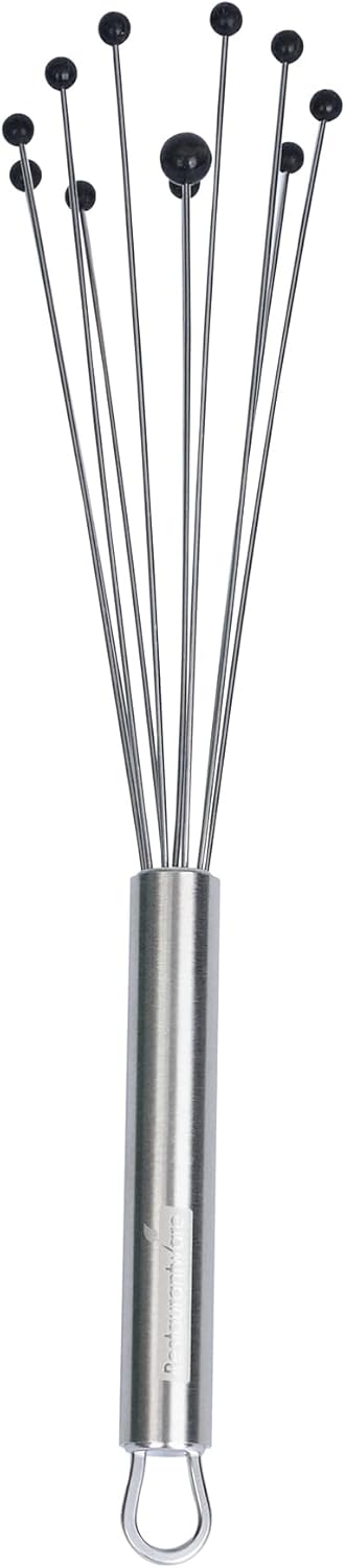 Restaurantware 10.5 in Stainless Steel Ball Whisk - German Standard Egg Beater with Ergonomic Handle, Dishwasher Safe - Manual Mixer Cooking Whisk for Baking, Stirring, Sauces, Beating