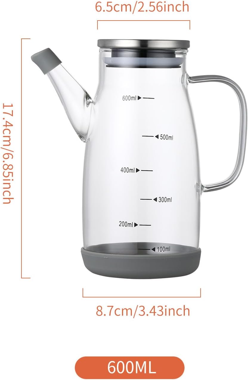 Large Glass Oil Dispenser Bottle for Kitchen Cooking Recipiente Para Aceite De Cocina Olive Oil Vinegar Dispenser Cruet Stainless Steel Lid No Drip Liquid Container (Clear, 34oz /1000ml)