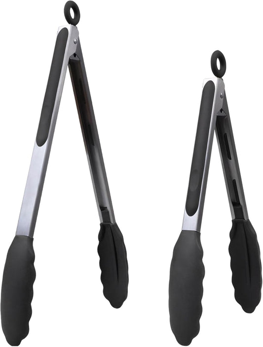 Kitchen Silicone Tongs for Cooking with Nonslip Silicone Tips, 600°F Heat Resistant Cooking Food Tong Set Heavy Duty Stainless Steel Handle for Baking Grilling Serving, 3 Pack (7" & 9" & 12")
