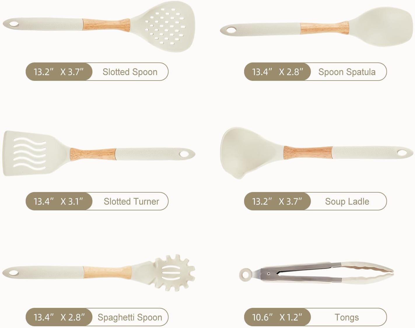 Kitchen Utensils Set - 34 PCS Non-Stick Silicone Cooking Utensils Set Spatula Set with Holder, Wooden Handle Spoon,Brush,Whisk Kitchen Gadgets Tools Set for Nonstick Cookware (Cream White-34P)
