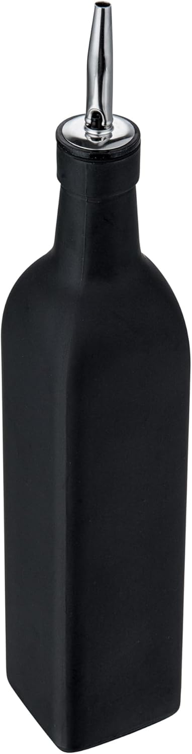 Restaurantware RW Base 16.9 Ounce Olive Oil Dispenser 1 Kitchen Oil Dispenser Bottle - With Stainless Steel Pourer Non-Leaking Black Glass Olive Oil Pourer For Cooking Or Salad Dressings
