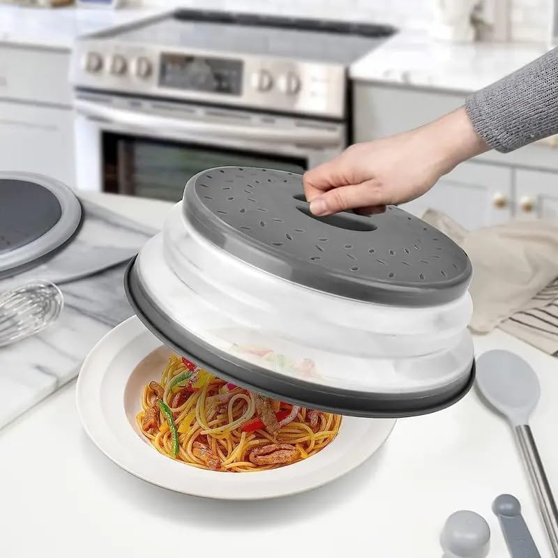 Dependable Industries' 2-in-1 Collapsible Microwave Splatter Guard Cover & Vegetable Washing Colander: The Ultimate Space-Saving Kitchen Essential (Gray)