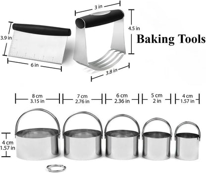 4 Pcs Stainless Steel Biscuit Cutter Set,Including Flour Duster,Pastry Scraper and Dough Blender,Sturdy & Long-Lasting with Ergonomic Rubber Grip,Professional Baking Dough Tools