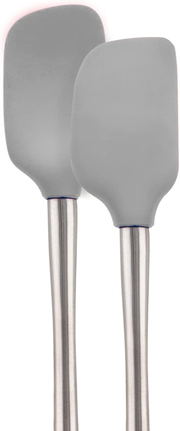 Tovolo Flex Core Silicone Spatula Spoonula Set of 2 for Non Stick Cast Iron Cooking & Baking, Dishwasher Safe Heat Resistant BPA Free Long Stainless Steel Handle Kitchen Utensil, Charcoal Gray