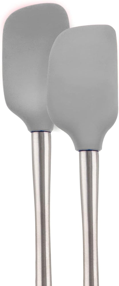 Tovolo Flex Core Silicone Spatula Spoonula Set of 2 for Non Stick Cast Iron Cooking & Baking, Dishwasher Safe Heat Resistant BPA Free Long Stainless Steel Handle Kitchen Utensil, Charcoal Gray