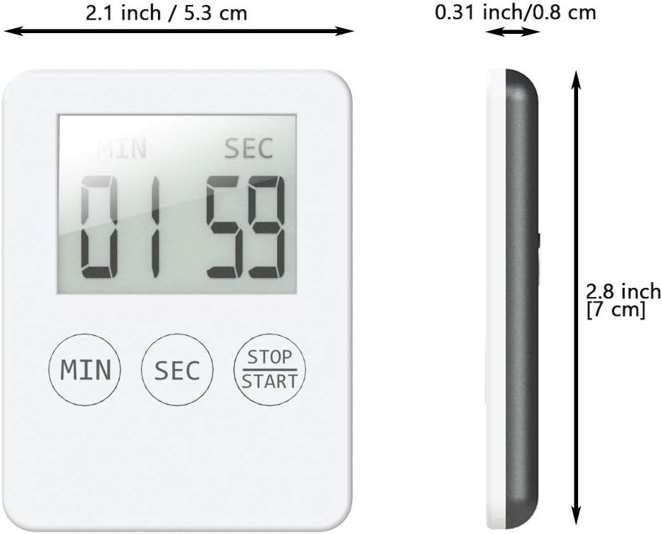 Attom Tech 2 PCS Ultra Slim Digital Kitchen Timer with Alarm and Magnet Back, Large Display, Small Thin Mini Countdown Up Timer for Cooking Baking Sports Nap Games Office, White