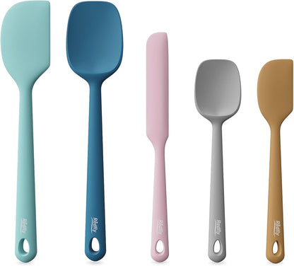 Redfly Silicone Spatula Set, 5 Piece Food Grade Silicone Cooking Utensils Set, Rubber Spatula Heat Resistant Nonstick for Baking, Cooking, Kitchen Utensils Dishwasher Safe Multicolor