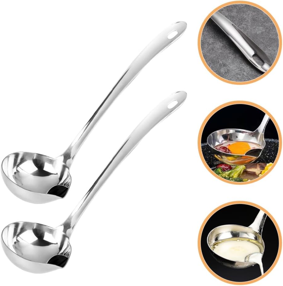 ULTECHNOVO Fat Separator Ladle 10.43 Inch Stainless Steel – Oil Skimming Pour Spout Ergonomic Handle Dishwasher Safe – for Cooking Soup Gravy Sauce Serving for Home Kitchen Professional Chefs