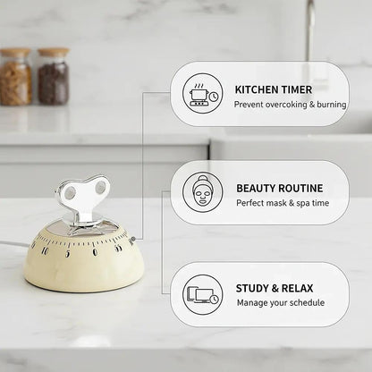 Retro Kitchen Timer Magnetic Mechanical 60 Minute Wind Up Timer No Batteries, Loud Alarm Timer for Cooking, Baking, Classroom, ABS Portable Kitchen Timer, Magnetic Mechanical Timing(White)