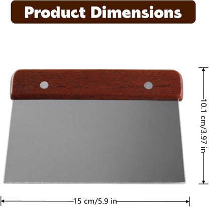2 Pcs Bench Scraper Knife & Dough Scraper, Stainless Steel Food Cutter with Ergonomic Wood Handle, for Kitchen Baking, Cooking, Bread, Pizza & Cake