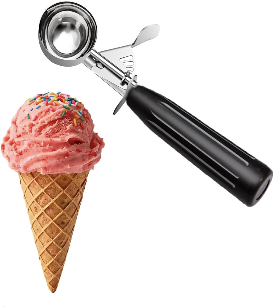 TOPKITCHEN Commercial-Grade Ice Cream Scoop 3.25 oz, 18/8 Stainless Steel Cookie Scoop with Plastic Handle, Portion Control Disher Scoop for Bakeries, Restaurants & Dessert Shops, #10, Ivory
