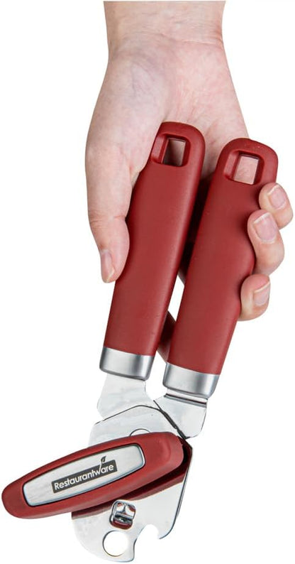 Restaurantware Comfy Grip 7.6 x 1.9 x 2.1 Inch Can Opener 1 Durable Manual Can Opener - Sharp Wheel Blade Grip Handle Mint Green Stainless Steel Hand-Held Can Opener Built-In Bottle Opener