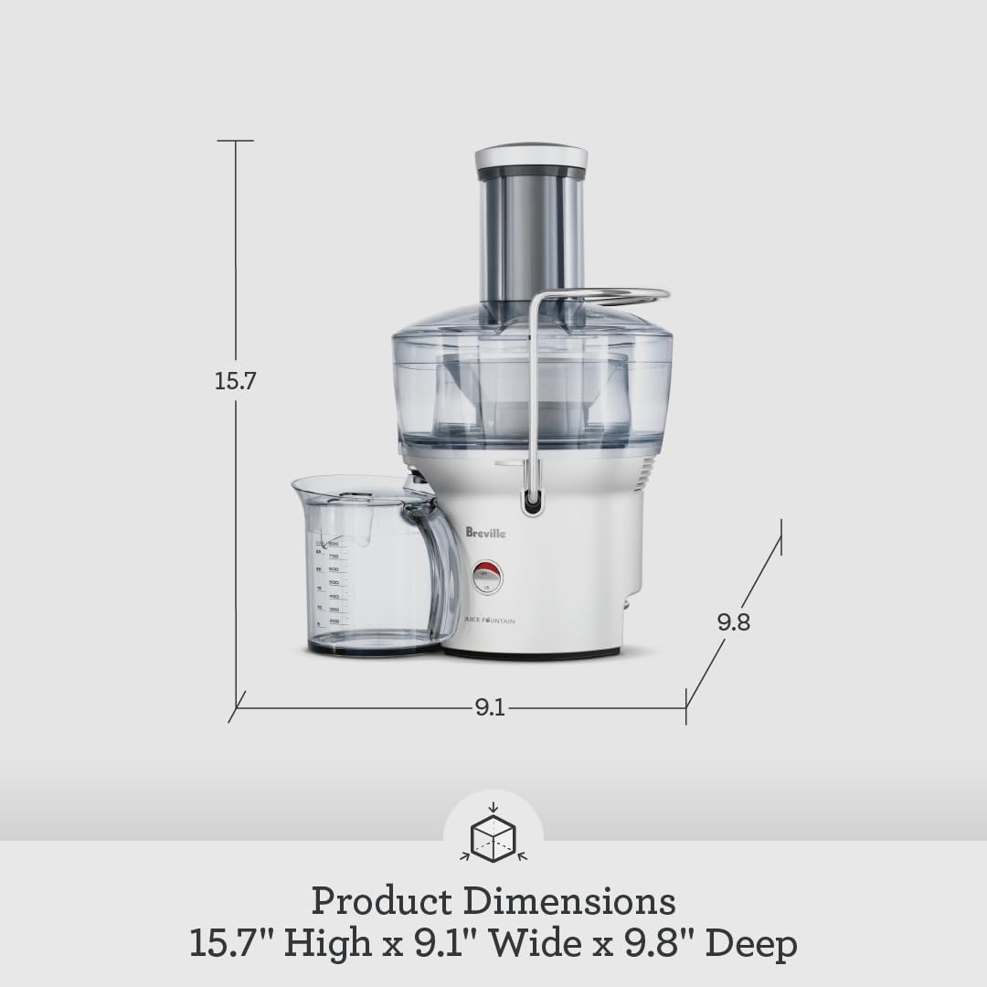 Breville BJE200XL Juice Fountain Compact Centrifugal Machine, 25 fl oz, Silver