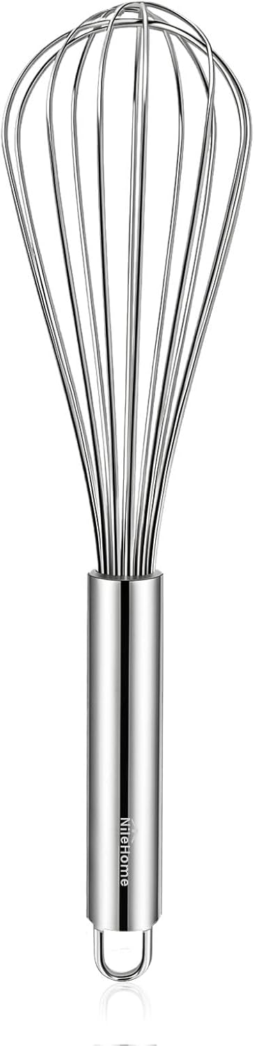 NileHome Stainless Steel Whisk 8" Hand Blender + 10" Semi-Automatic Rotary Kitchen Whisk Kitchen Wisk Wire Whisks for Cooking, Whisking, Blending, Beating, Stirring- 2 Pack...