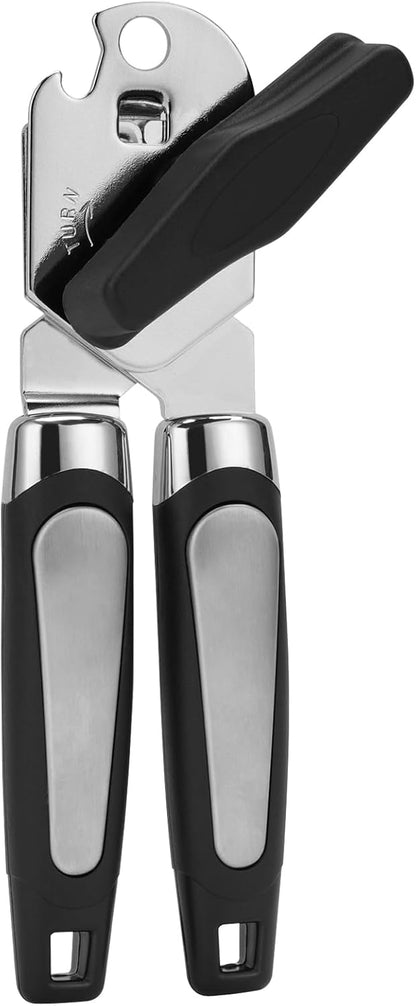 Manual Can Opener with Stainless Steel Sharp Blade, 3-in-1 Multifunction Handheld Can Opener and Bottle Opener, Soft Ergonomic Cushioned Handle