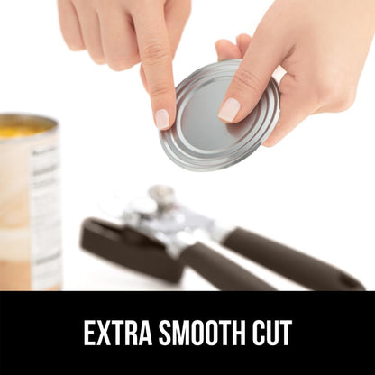 GORILLA GRIP Heavy Duty Stainless Steel Smooth Edge Manual Can Opener and Bottle Openers, US Designed, Soft Comfortable Handle, Oversized Handheld Turn Knob, Multifunctional Kitchen Tool, Black