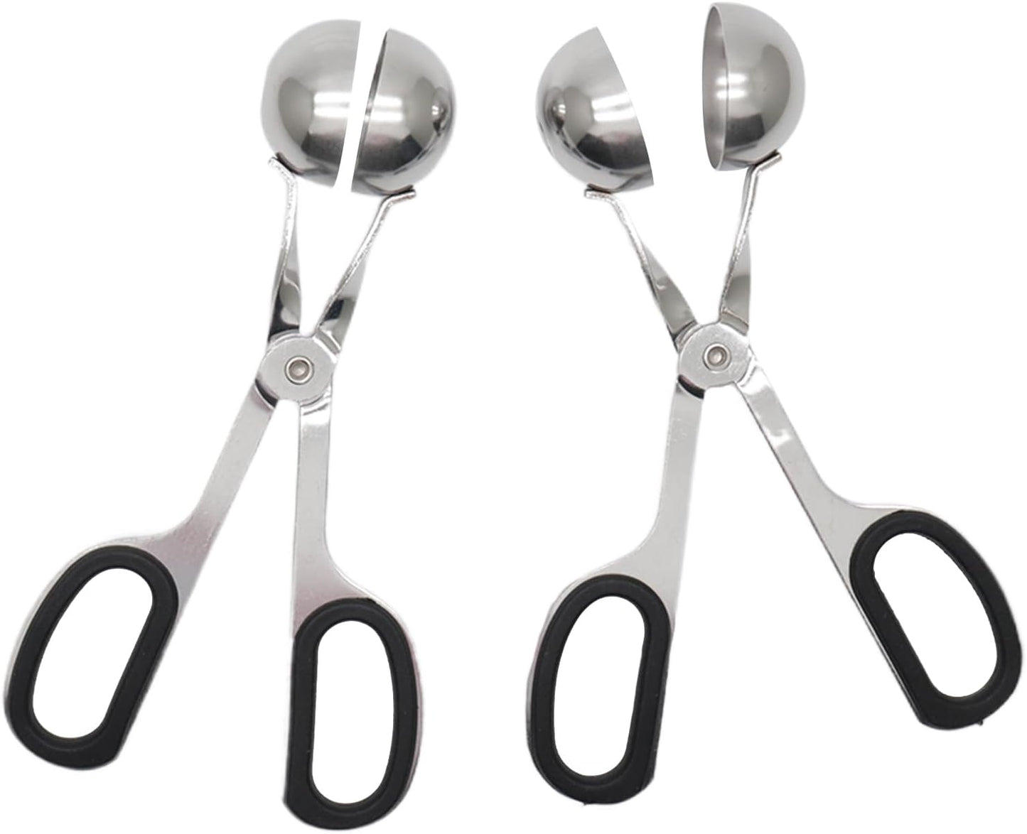 2Pcs Meatball Maker Tongs None-Stick Meatball Maker Stainless Steel Meat Ballers Scoop Ball Maker Ice Tongs for Meat, Cake Pop, Ice Cream Scoop, Fruit, Cookie Dough, Melon -Black & Red（M Size）