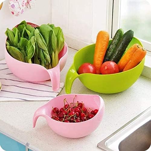Rice Washing Filter Strainer Basket Colander Sieve Fruit Vegetable Bowl Drainer Cleaning Tools Home Kitchen Kit (S, green)
