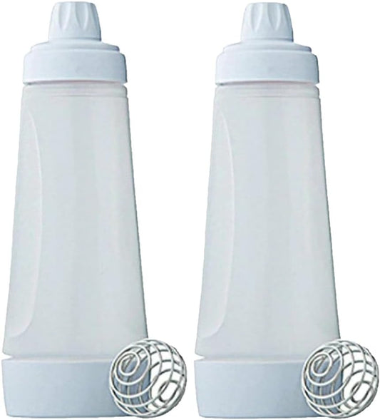 2 Pack Pancake Batter Dispenser Bottle with Mixing Ball, Wide Mouth Squeeze Bottle for Pancake, Waffle, Crepe Batter, Measuring Marked Batter Mixer Cup, No Mess No Drip, Easy Clean Baking Bottle