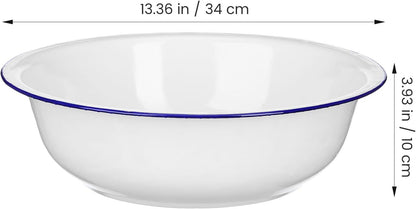 Hemobllo Enamel Basin: Vintage Enamel Bowl Large, White Wash Basin for Vegetables Fruit Washing Kitchen Prep Dough Mixing Camping, and Everyday Use