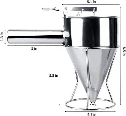 MyLifeUNIT Stainless Steel Pancake Batter Dispenser, Funnel Dispenser with Stand for Takoyaki and Baking