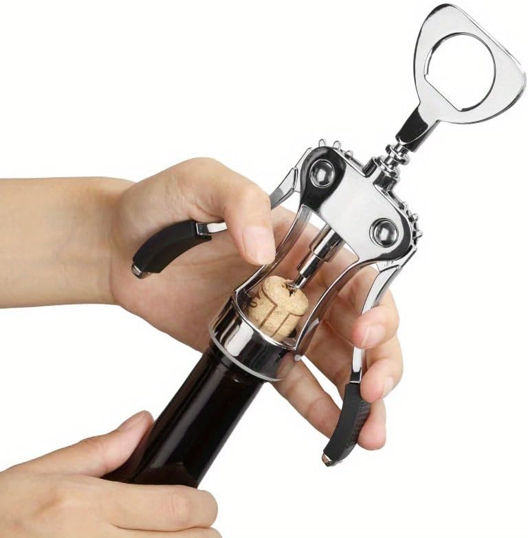 Wing Corkscrew Wine Opener, Zinc Alloy Heavy-Duty Cork Extractor, Multi-Functional Bottle Opener for Wine Enthusiasts, Kitchen, Bar & Home Use