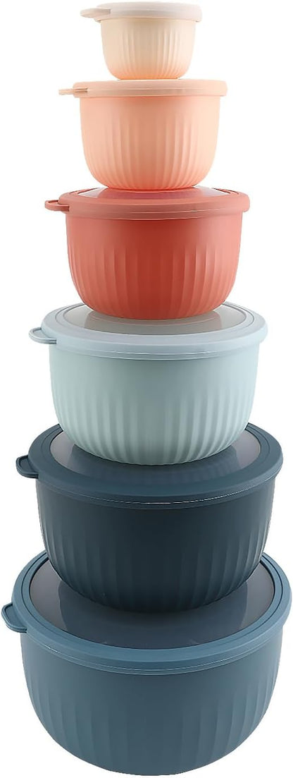 COOK WITH COLOR Prep Bowls with Lids- Wide and Deep Nesting Plastic Small Mixing Bowl Set with Lids, 8 Piece Set - Wide Bowls, Blue