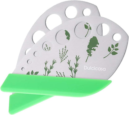Dulcicasa Herb Stripper 9 Holes, Pack of 2, Stainless Steel Herb Cutter with Safety Cover for Kale, Chard, Collard Greens, Thyme, Basil, Rosemary, Kitchen Herbs Stripper Tool (2pcs)