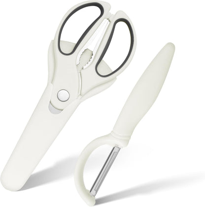 Kitchen Scissors with Magnetic Holder Heavy Duty Magnetic Scissors for Fridge, Kitchen Shears Magnet Sheath Set for Food Meat Pizza Herb Vegetables, White
