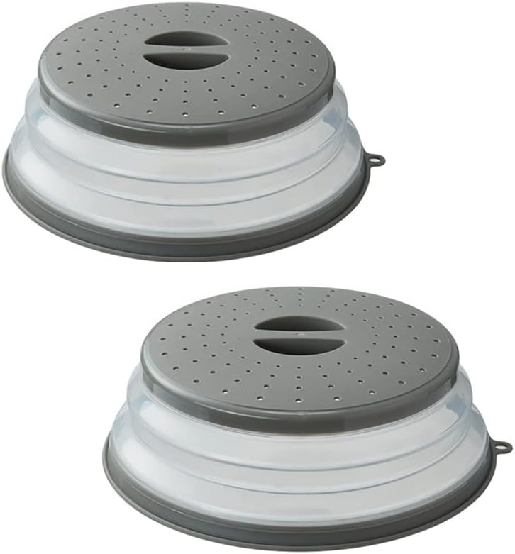 2 Pack Upgraded Collapsible Microwave Lid, Vented Microwave Splatter Cover, 10.5 inches Plate Cover with Hook Hole, Vegetable Fruit Colander Multi-function Kitchen Gadget