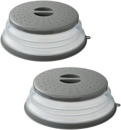 2 Pack Upgraded Collapsible Microwave Lid, Vented Microwave Splatter Cover, 10.5 inches Plate Cover with Hook Hole, Vegetable Fruit Colander Multi-function Kitchen Gadget