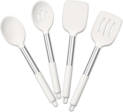 E-far Cooking Utensils Set of 4, Silicone Kitchen Utensils for Non-stick Cookware, Heat Resistant & Non-toxic Slotted Spatula Solid Spoon Turner for Flipping Mixing Serving Basting(Black)