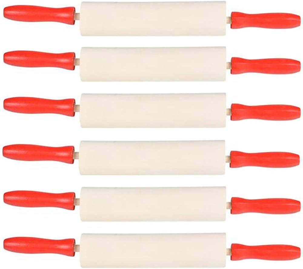Mini Wood Rolling 7.5 Inch 12-Pack Rolling Pin for Play Dough For Little Bakers, With Red Handles Arts and Crafts Clay Roller, 7.5" (Pack of 12)