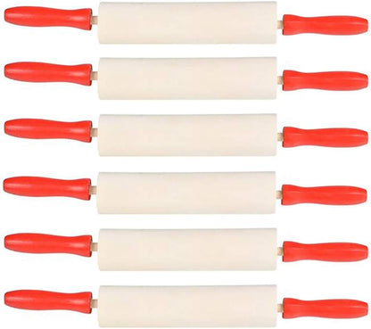 Mini Wood Rolling 7.5 Inch 12-Pack Rolling Pin for Play Dough For Little Bakers, With Red Handles Arts and Crafts Clay Roller, 7.5" (Pack of 12)