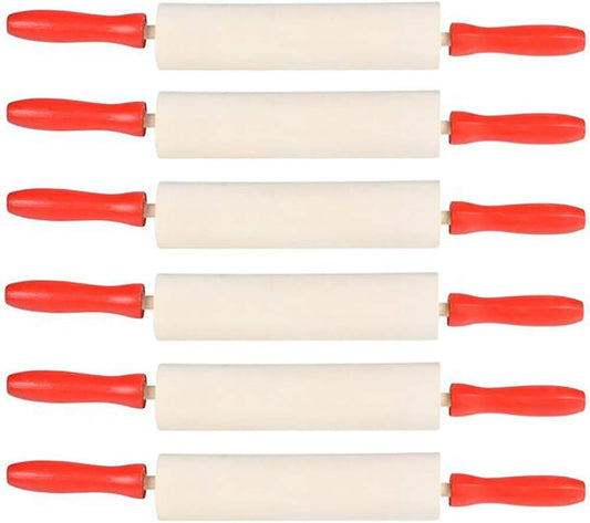 Mini Wood Rolling 7.5 Inch 12-Pack Rolling Pin for Play Dough For Little Bakers, With Red Handles Arts and Crafts Clay Roller, 7.5" (Pack of 12)