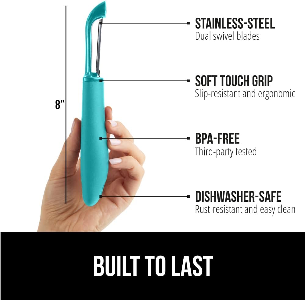 GORILLA GRIP® Patented BPA-Free Vegetable Peeler, Extra Sharp Swivel Stainless Steel Blades with Guard, Comfortable Soft Handle, Easily Peel Carrots or Fruit, Potato Eye Remover, Washer Safe, Black
