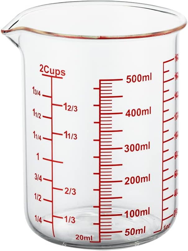 High Borosilicate Glass Measuring Cup-V-Shaped Spout，Glass Measuring Beaker for Kitchen or Restaurant, Easy to Read, 60 ML (2 Oz)-Pack of 2