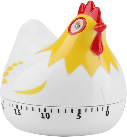 Cute Chicken-Shaped Kitchen Timer – 60-Minute Mechanical Countdown Timer for Cooking and Baking (White)