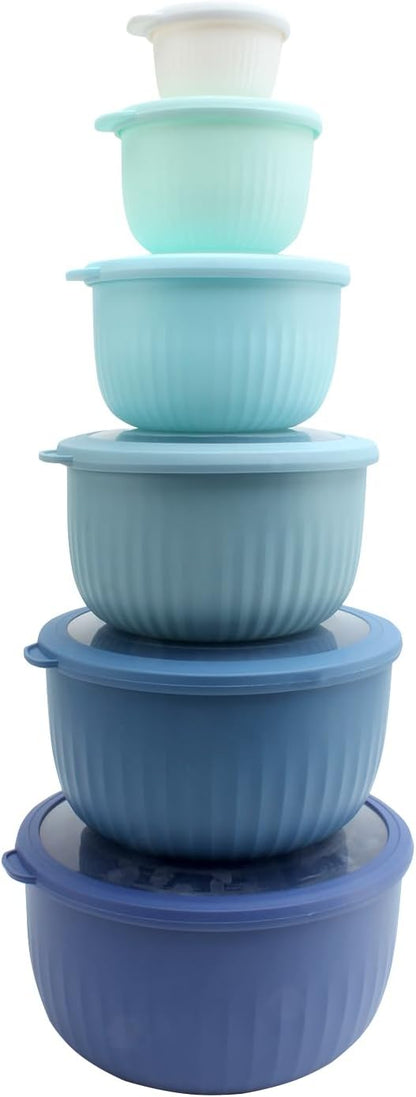 COOK WITH COLOR Prep Bowls with Lids- Wide and Deep Nesting Plastic Small Mixing Bowl Set with Lids, 8 Piece Set - Wide Bowls, Blue