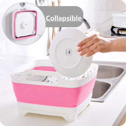 FOSJGO Collapsible Dish Basin with Drain Plug, 2.4 Gal (9L) Space-Saving Foldable Sink, Wash Basin for Kitchen, Baby Bottles, Vegetable Washing, Camping, RV and Party Beverage Tubs