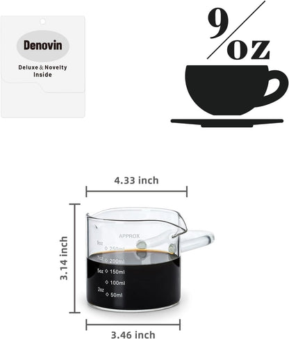 Measuring Cup, Espresso Glass with 9oz Capacity, Espresso Shot Cups in Coffee Bar Accessories, Milk Cup with Double Spouts (Transparent)