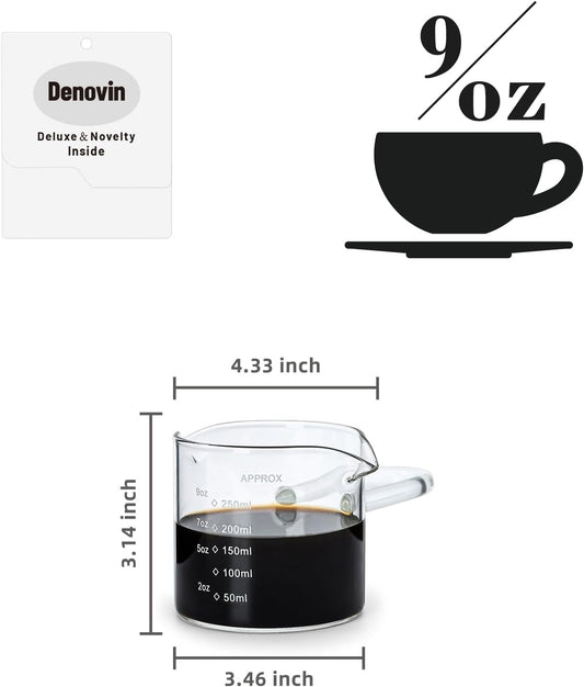 Measuring Cup, Espresso Glass with 9oz Capacity, Espresso Shot Cups in Coffee Bar Accessories, Milk Cup with Double Spouts (Transparent)
