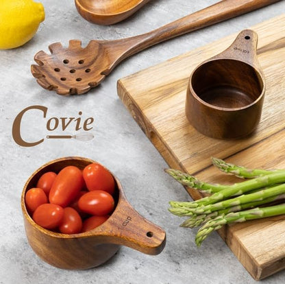 Covie Wooden Measuring Cups and Spoons Set - Cute Measuring Cups, Wood Kitchen Accessories