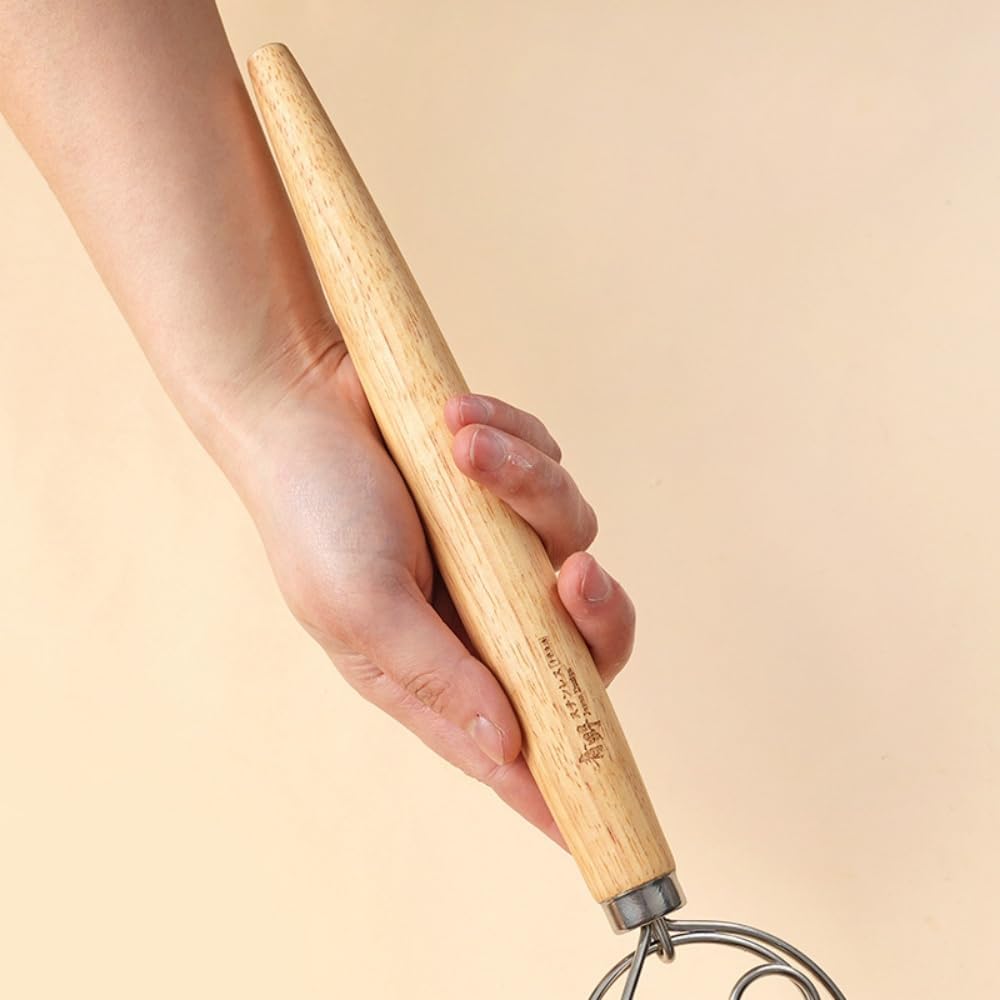 2 Pack Danish Dough Whisk 13inch Stainless Steel Wooden Handle Bread Hand Mixer for Sourdough Pizza Bread Baking Kitchen Whisking Mixing Tools