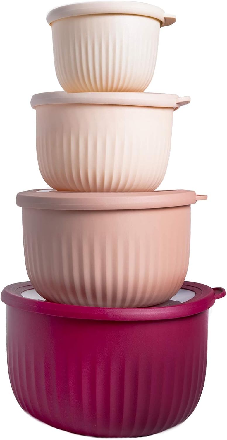 COOK WITH COLOR Prep Bowls with Lids- Wide and Deep Nesting Plastic Small Mixing Bowl Set with Lids, 8 Piece Set - Wide Bowls, Blue