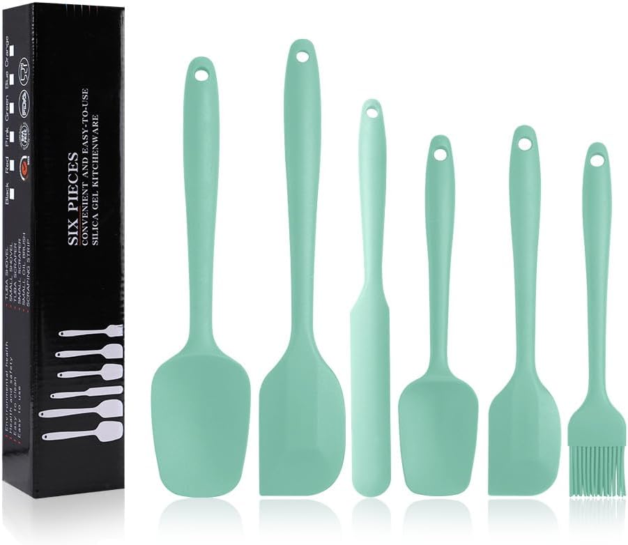 Silicone Spatulas Set of 6, Rubber Spoon Spatula Heat Resistant Spoonula One Piece Design Seamless Spatula Non-Stick Scrapers Baking Mixing Tool (Black)