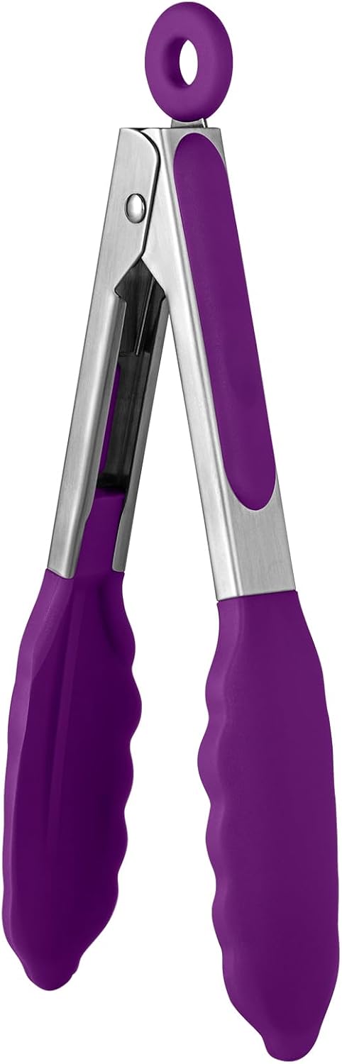 600ºF Heat Resistant Kitchen Tongs: U-Taste 9 inch Silicone Cooking Tong with Firm Sealed Non Stick Rubber Tips & Silicon Coated 18/8 Stainless Steel Handle & Smooth Locking for Serving Salad (Black)