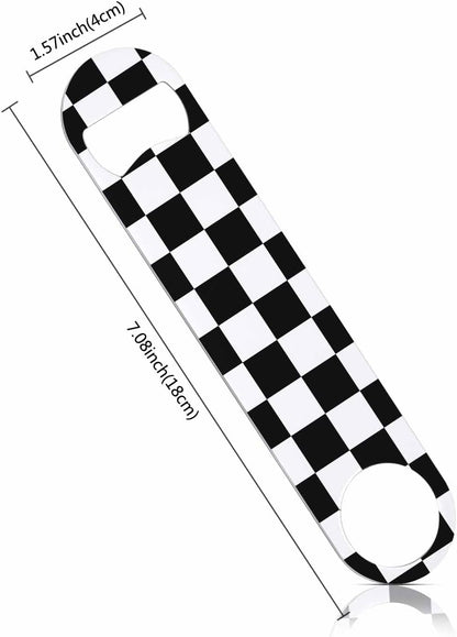 Black White Checkered Stainless Steel Bottle Opener Cool Car Racing Sports Plaid Pattern Geometric Design Flat Beer Bottle Opener Keychain for Home Kitchen Bar Restaurant Party Birthday Gift
