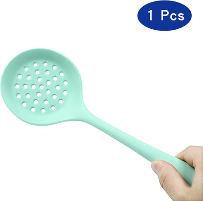 BokWin 1 Pcs Round Slotted Spoon Heat Resistant Silicone Strainer Spoon Non Stick Skimmer Spoon for Cooking Vegetable(Grey)